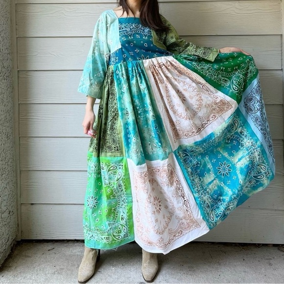 Handmade Bandana Dress/Green/Maxi SKU 72848 - Picture 7 of 10